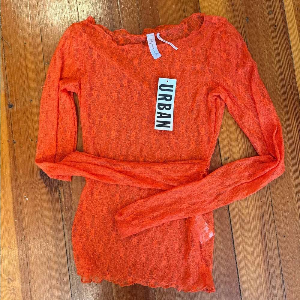 Urban Outfitters Fiery Orange Sheer Blouse